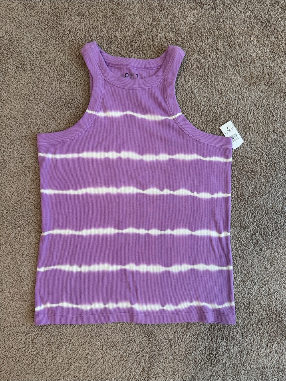 LOFT Lavender and White Tie-Dye Racerback Tank
